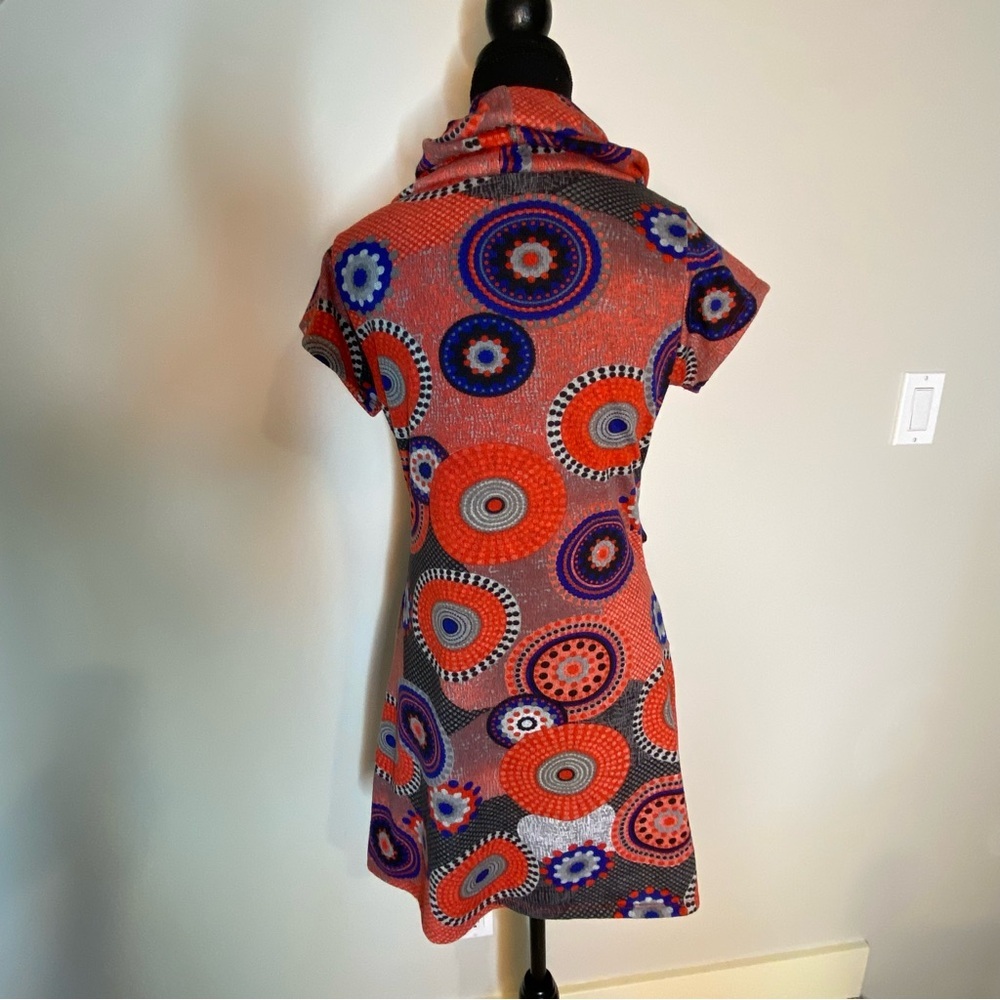 Geometric Pattern Mod Mini Dress 60’s Go-Go Cowl Neck Vintage Style Small - Picture 13 of 13